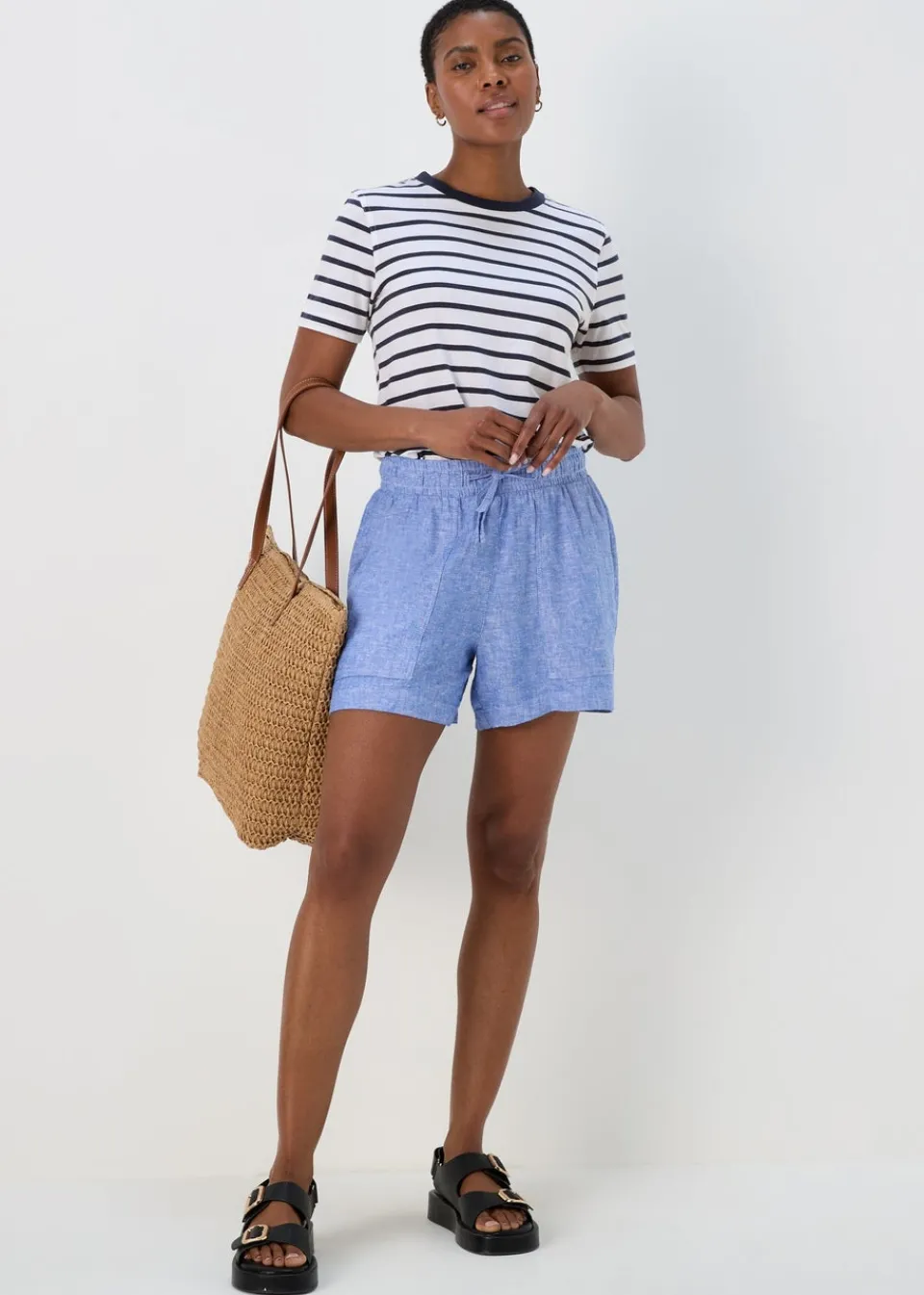 T-Shirts>Papaya Navy & White Modern Stripe T-Shirt
