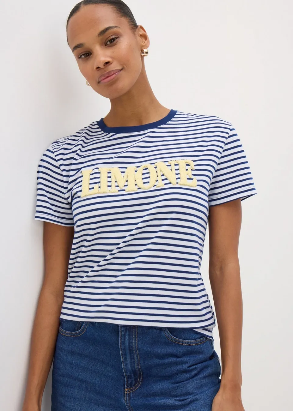 T-Shirts>Papaya Navy Boucle Limone Stripe T-Shirt