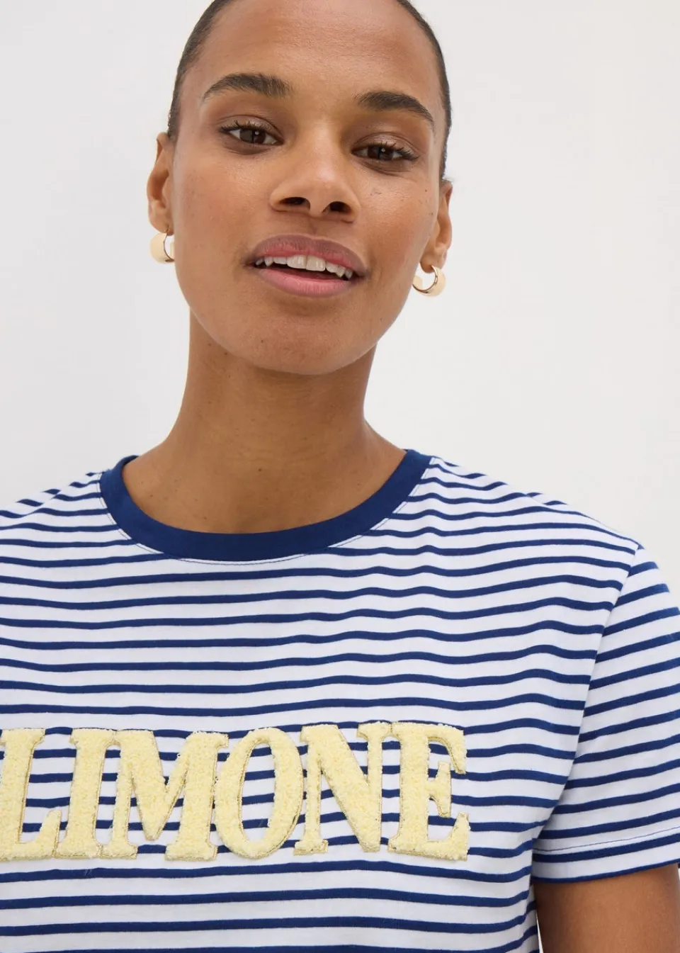 T-Shirts>Papaya Navy Boucle Limone Stripe T-Shirt