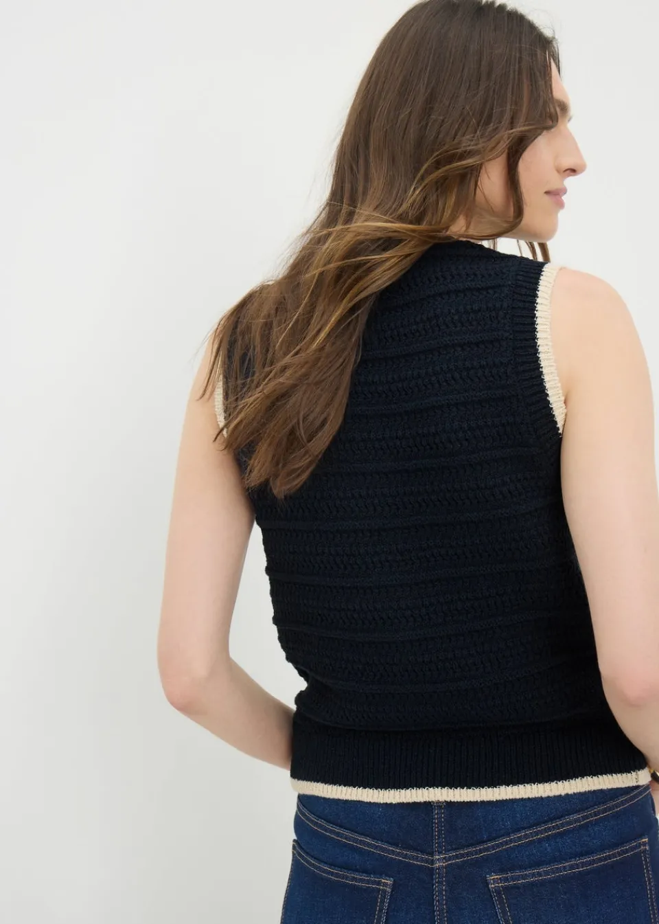 Knitwear>Papaya Navy Button Front Knitted Vest