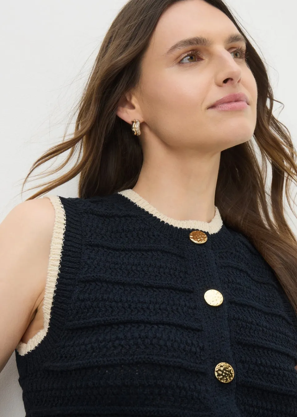 Knitwear>Papaya Navy Button Front Knitted Vest