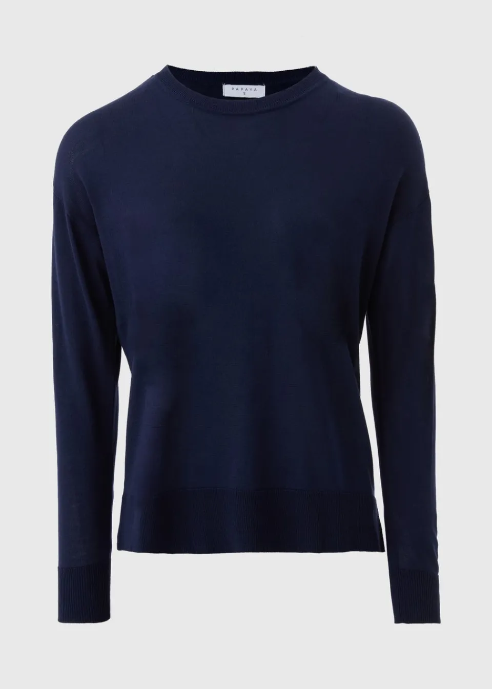 Tops>Papaya Navy Fine Gauge Long Sleeve Jumper