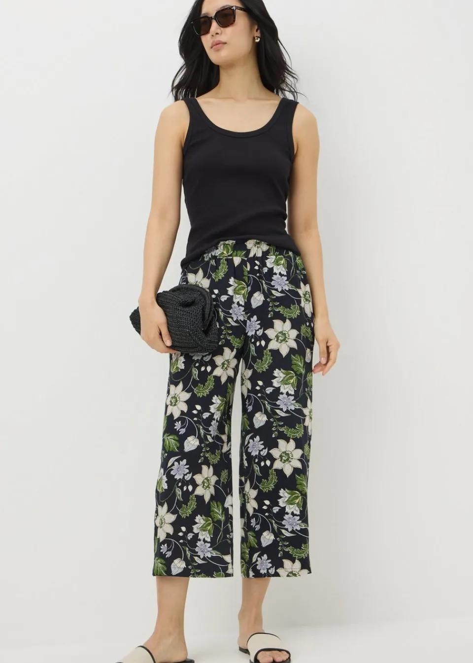 Trousers>Papaya Navy Floral Cropped Trousers