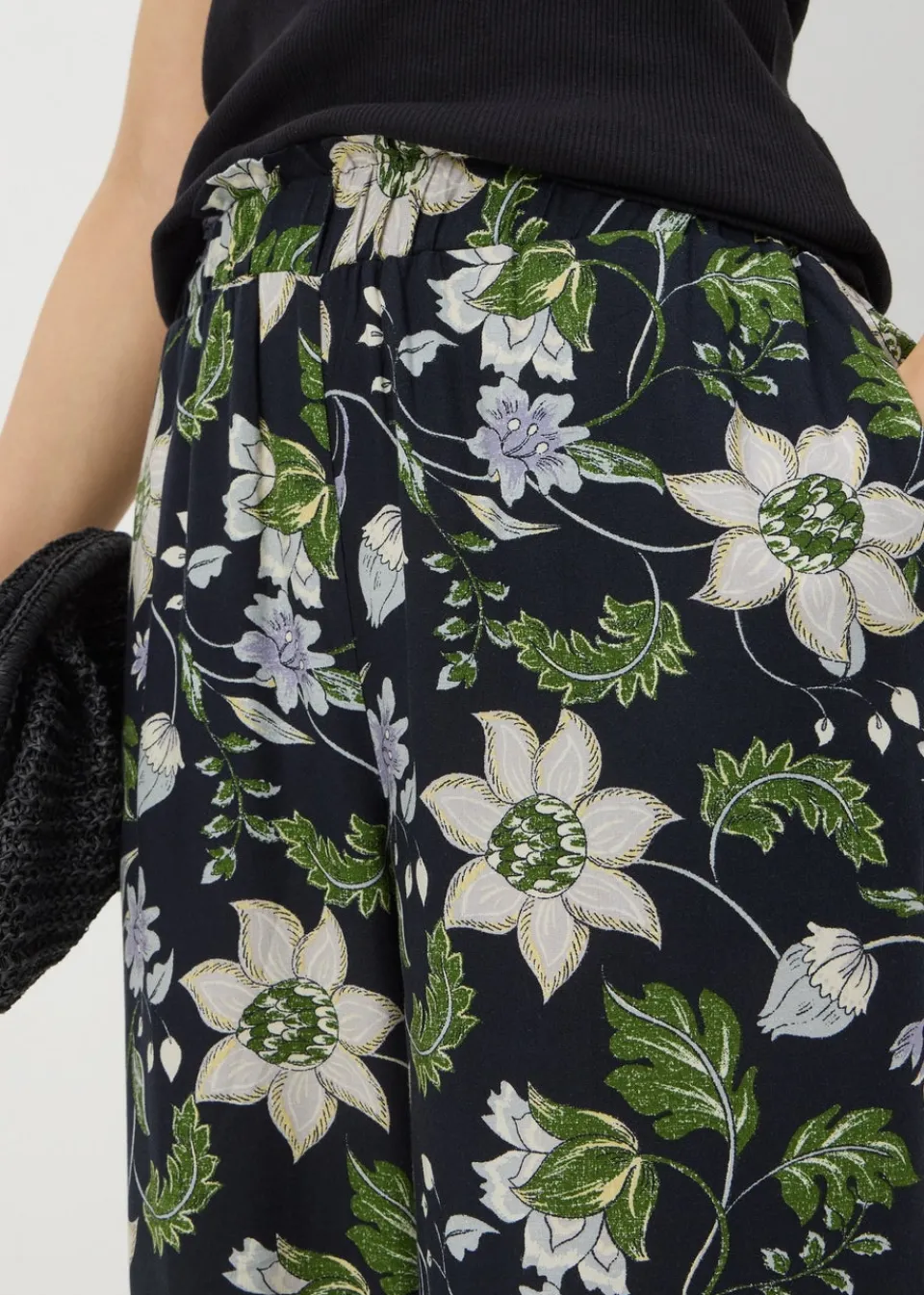 Trousers>Papaya Navy Floral Cropped Trousers