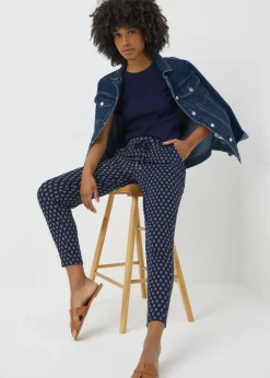 Trousers>Papaya Navy Harem Printed Trousers