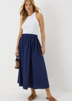 Skirts>Papaya Navy Midi Poplin Skirt