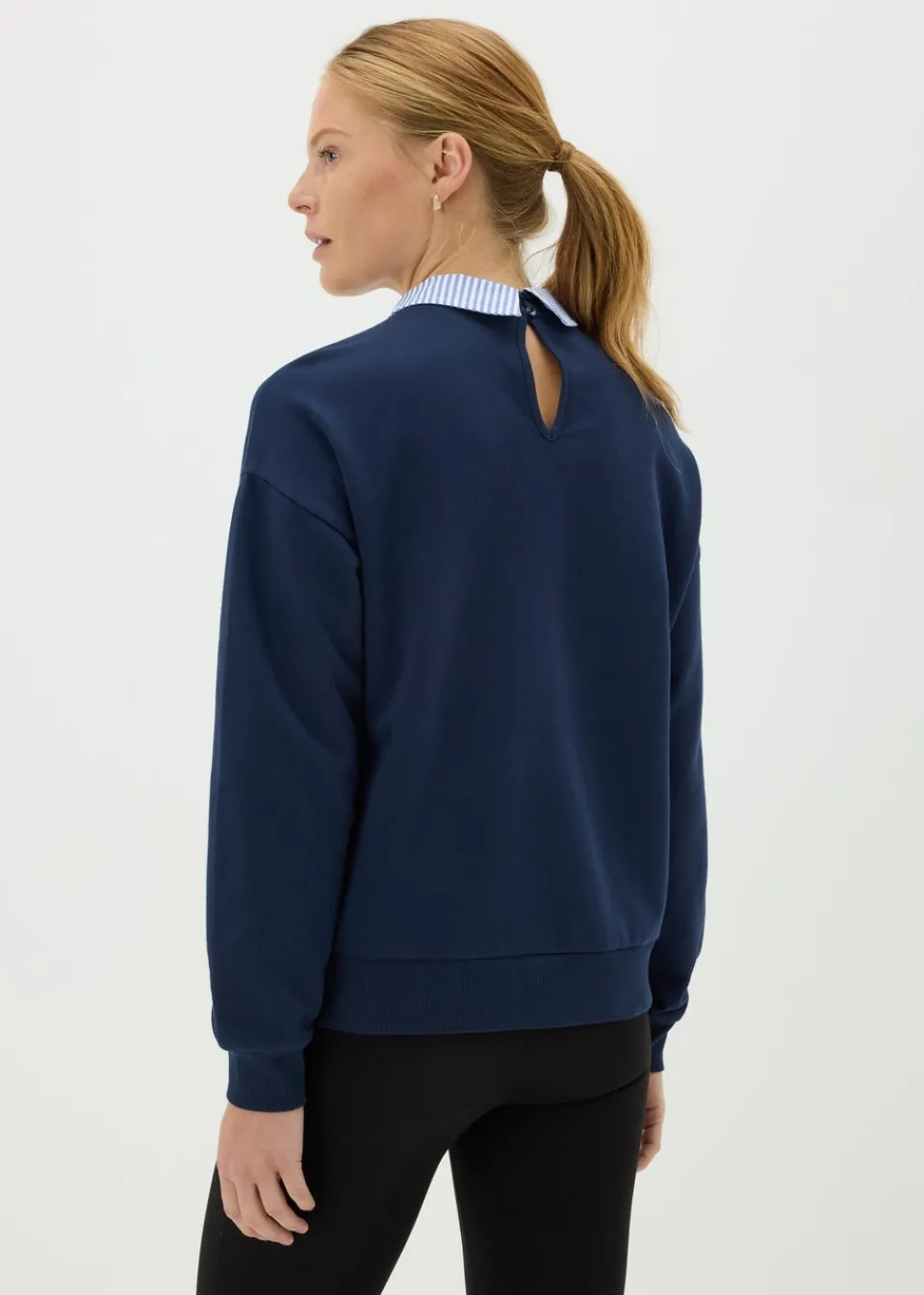 Tops>Papaya Navy Oui Mais Collared Sweatshirt