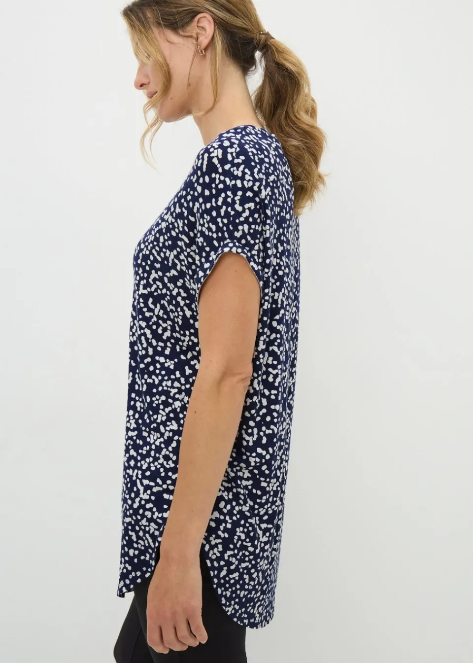 T-Shirts>Papaya Navy Patterned Longline T-Shirt