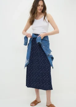 Skirts> Navy Polka Dot Flared Hem Skirt