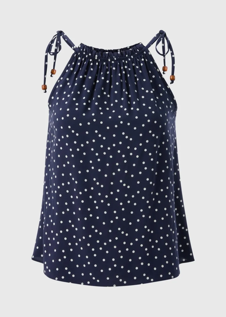 Tops>Papaya Navy Polka Dot High Neck Tie Cami Top