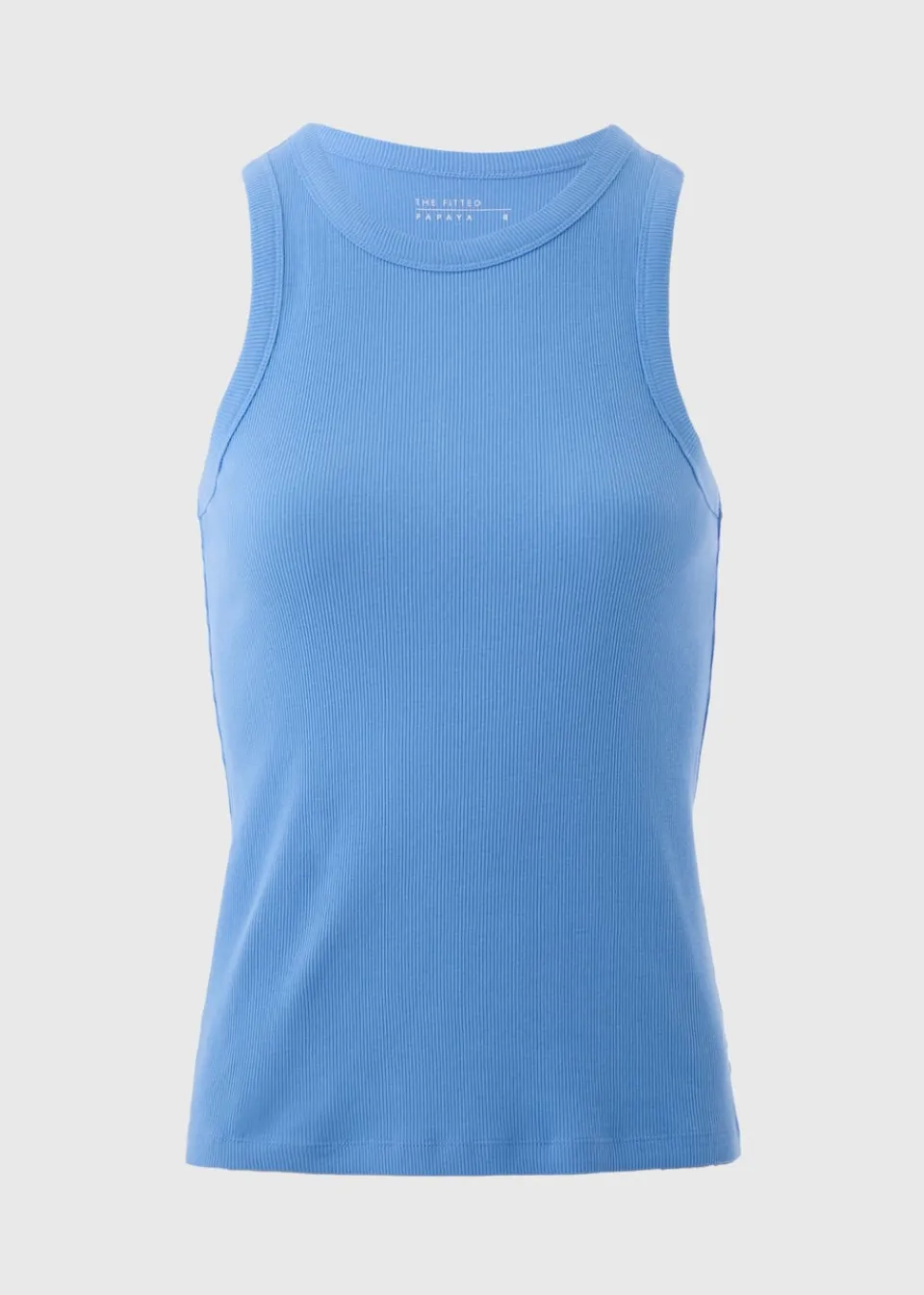 Tops>Papaya Navy Ribbed High Neck Racer Back Vest Top Blue