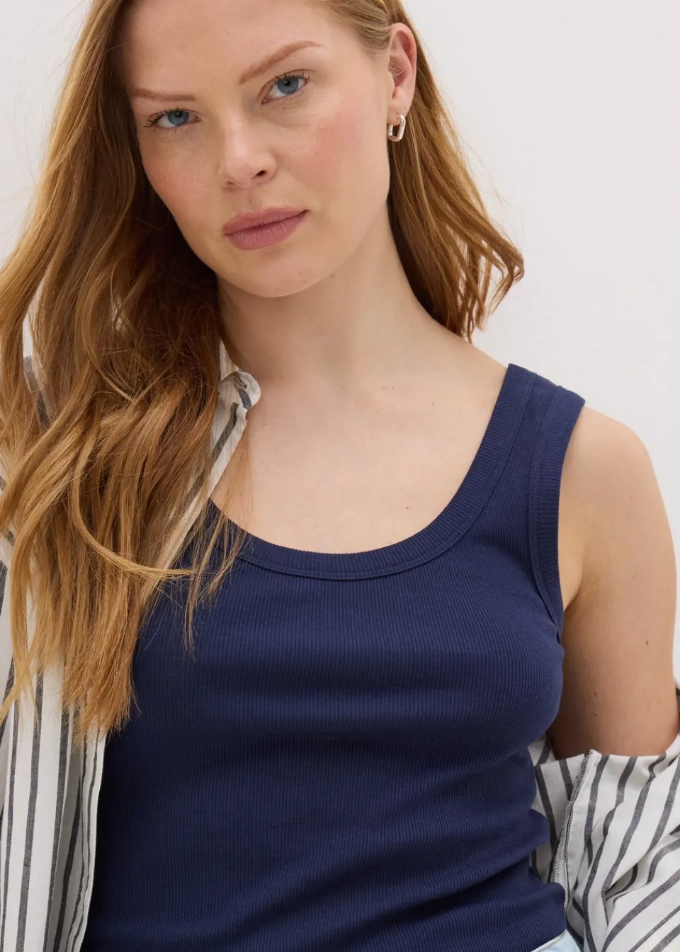 Tops>Papaya Navy Ribbed Scoop Neck Vest Top