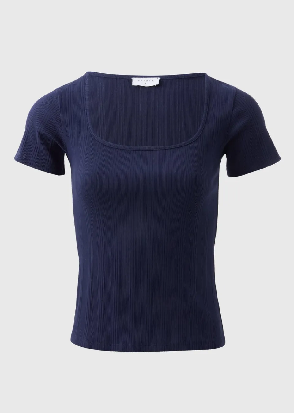 T-Shirts>Papaya Navy Ribbed Square Neck T-Shirt