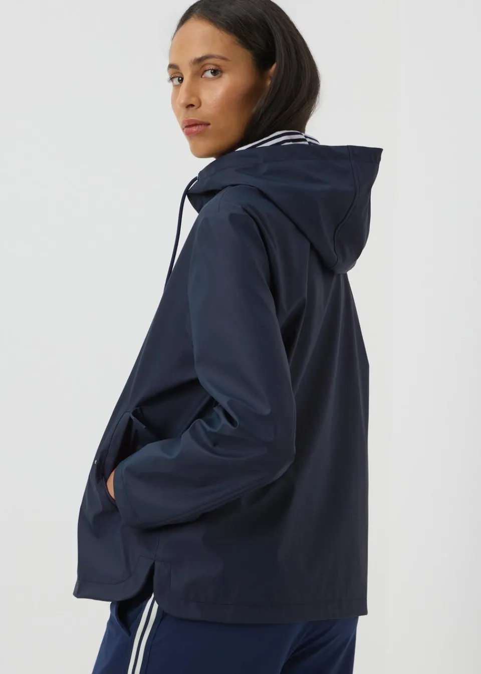 Coats & Jackets>Papaya Rubberised Showerproof Short Parka Coat Navy
