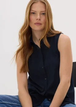 Tops>Papaya Navy Sleeveless Shirt