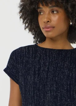 T-Shirts>Papaya Navy Sparkle Yarn T-Shirt