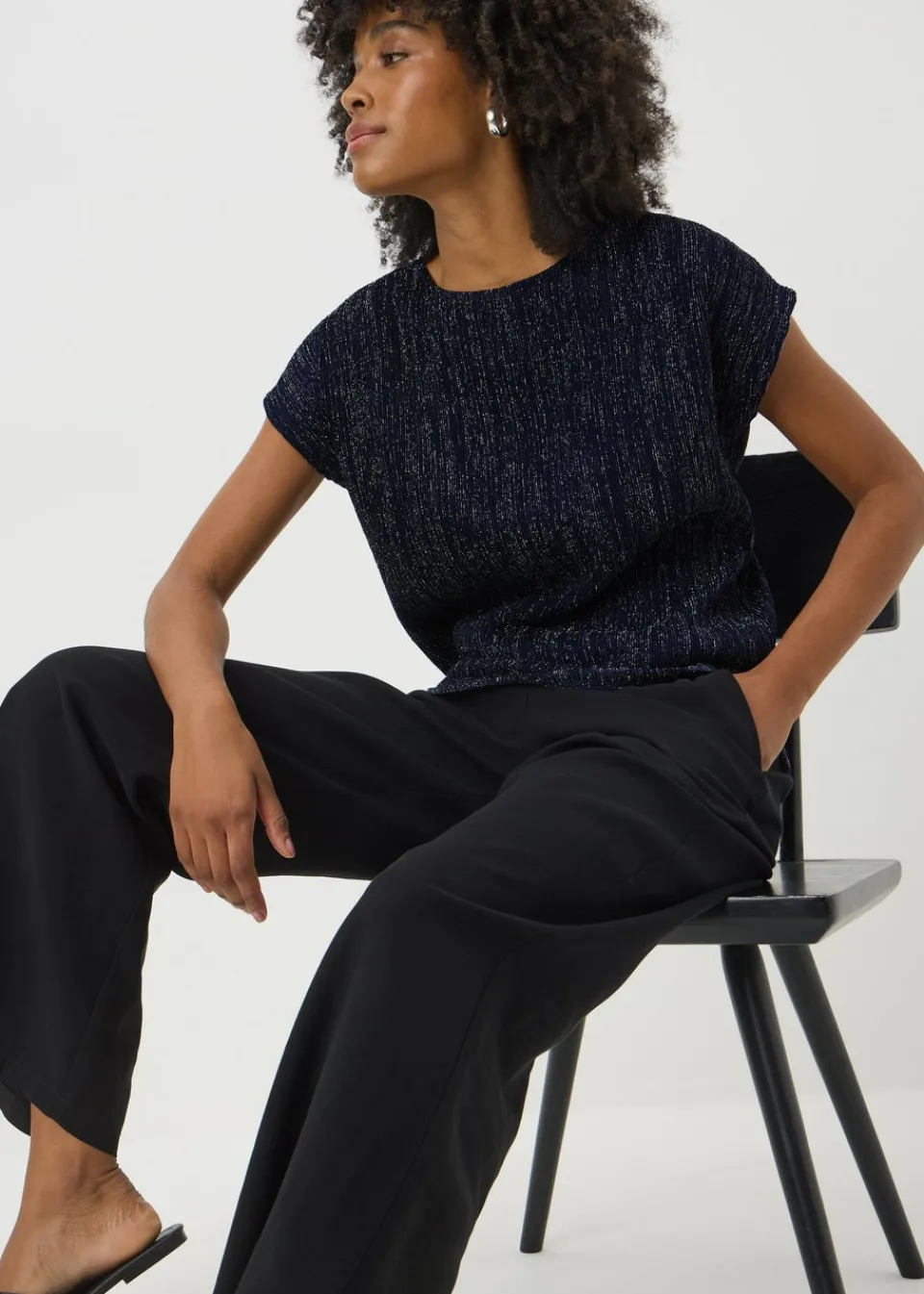 T-Shirts>Papaya Navy Sparkle Yarn T-Shirt