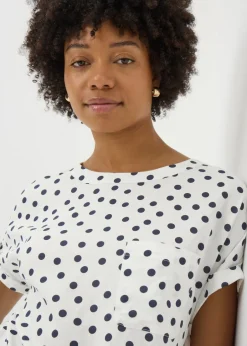 Tops>Papaya Navy Spot Print Pocket Box Top