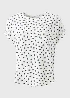 Tops>Papaya Navy Spot Print Pocket Box Top