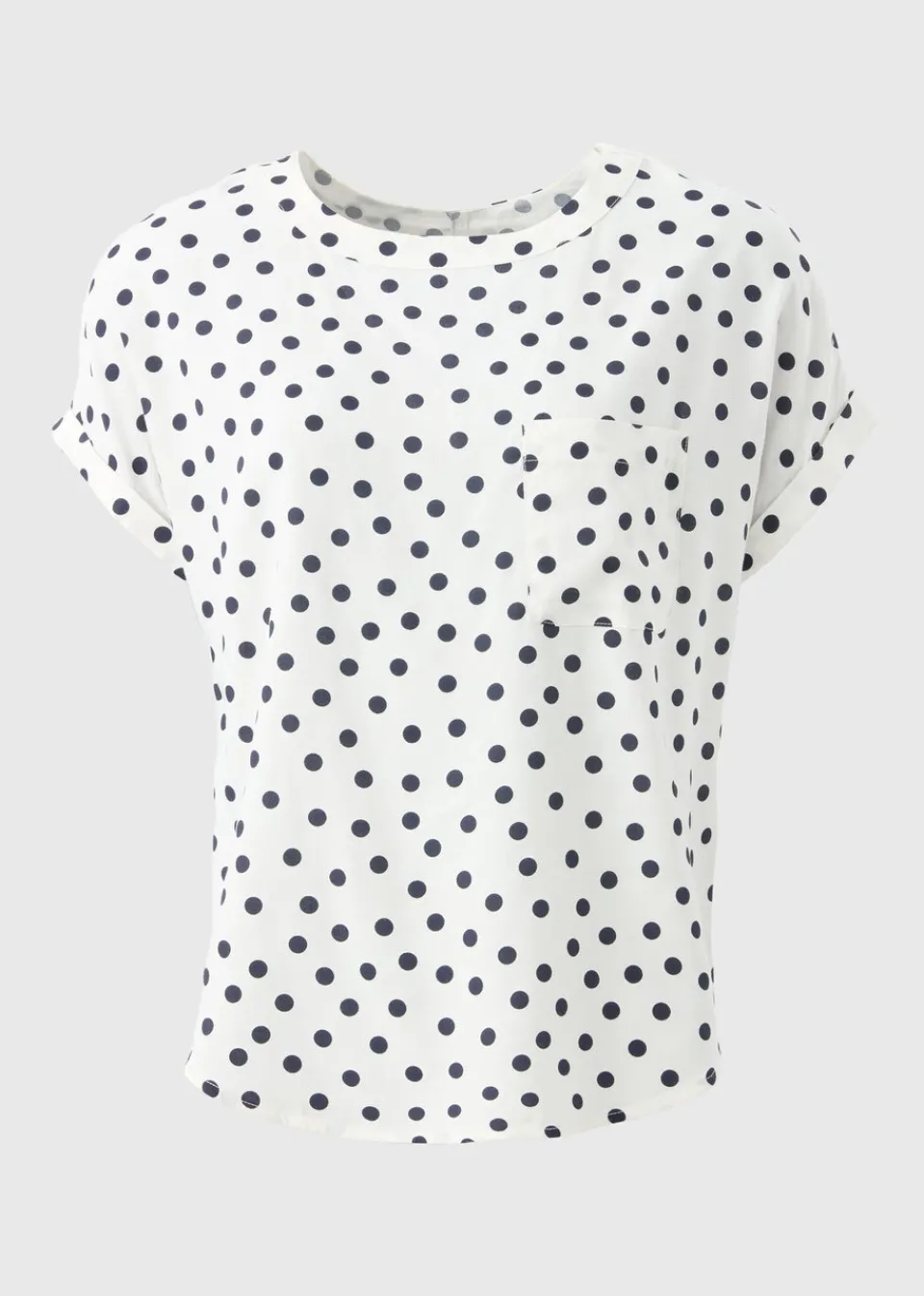 Tops>Papaya Navy Spot Print Pocket Box Top