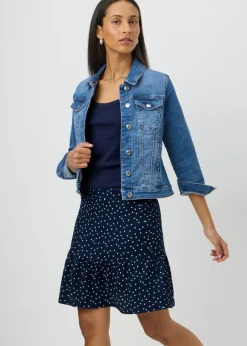 Skirts>Papaya Navy Spot Textured Mini Skirt
