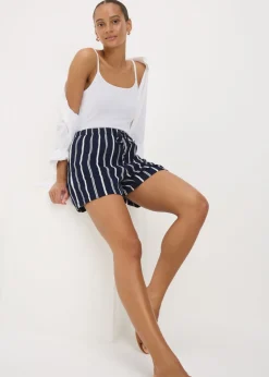 Shorts>Papaya Navy Stripe Double Cloth Shorts