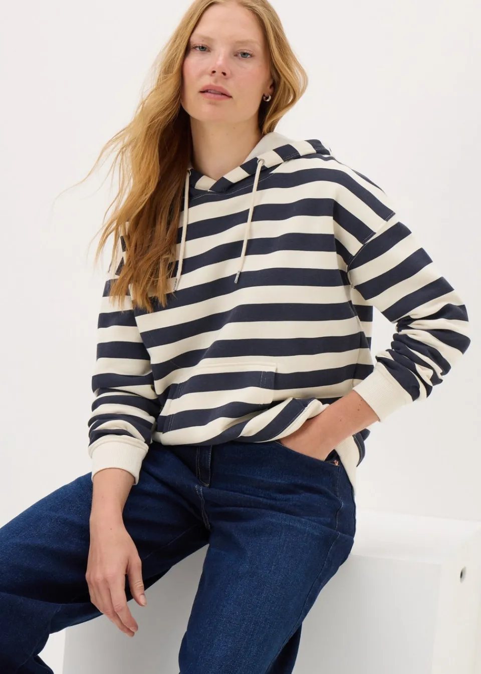 Tops>Papaya Navy Stripe Hoodie