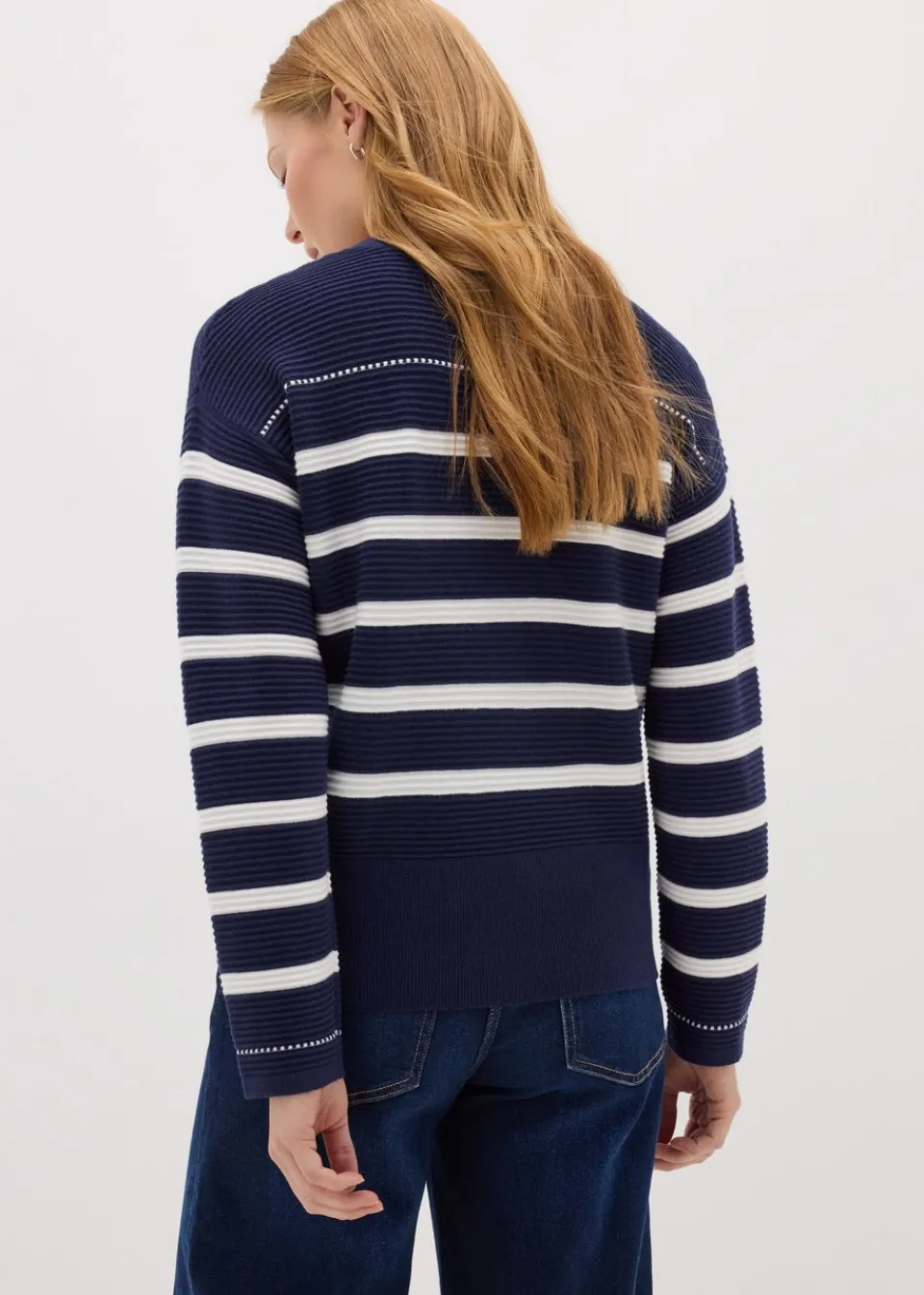 Tops>Papaya Stripe Knitted Jumper Navy