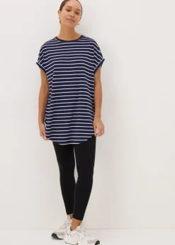 Tops>Papaya Navy Stripe Longline T-Shirt
