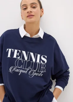 Tops>Papaya Navy Tennis Slogan Sweatshirt