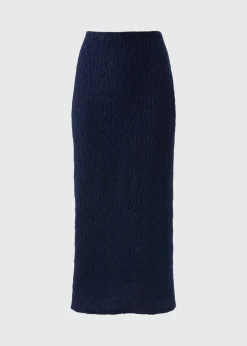 Skirts>Papaya Navy Textured Midaxi Skirt