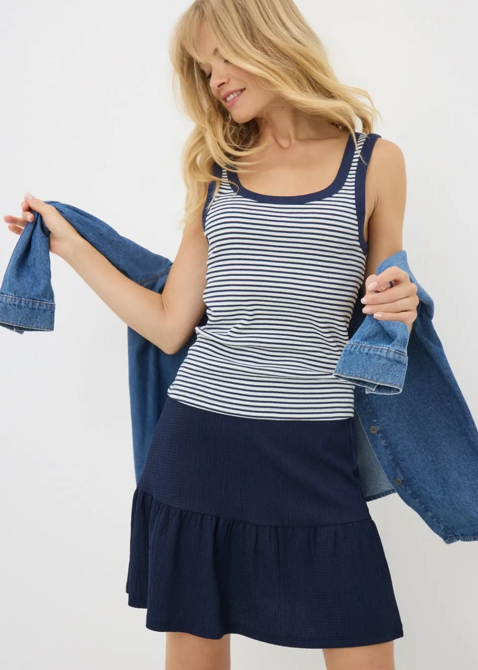 Skirts>Papaya Navy Tiered Mini Skirt