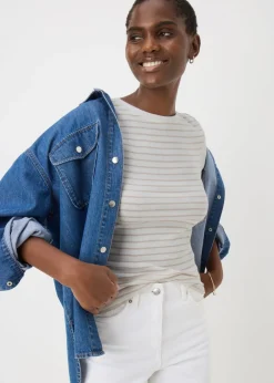 T-Shirts>Papaya Oatmeal Stripe Fitted T-Shirt