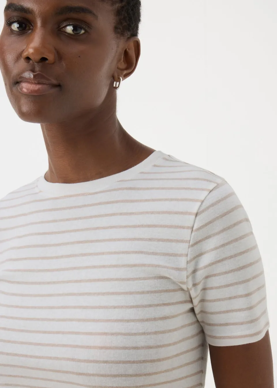 T-Shirts>Papaya Oatmeal Stripe Fitted T-Shirt