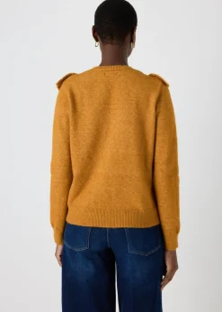 Tops>Papaya Pointelle Frill Knitted Jumper Orange