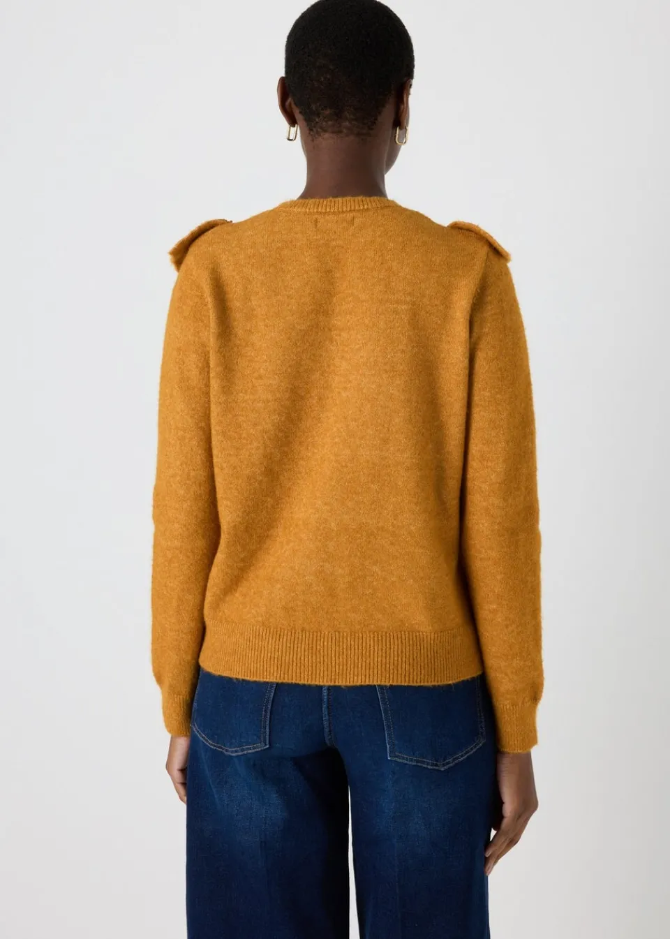 Tops>Papaya Pointelle Frill Knitted Jumper Orange