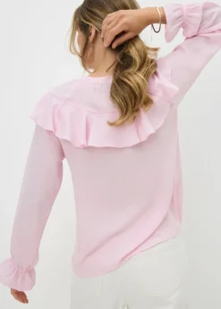 Tops>Papaya Pale Pink Ruffle Tie Neck Blouse