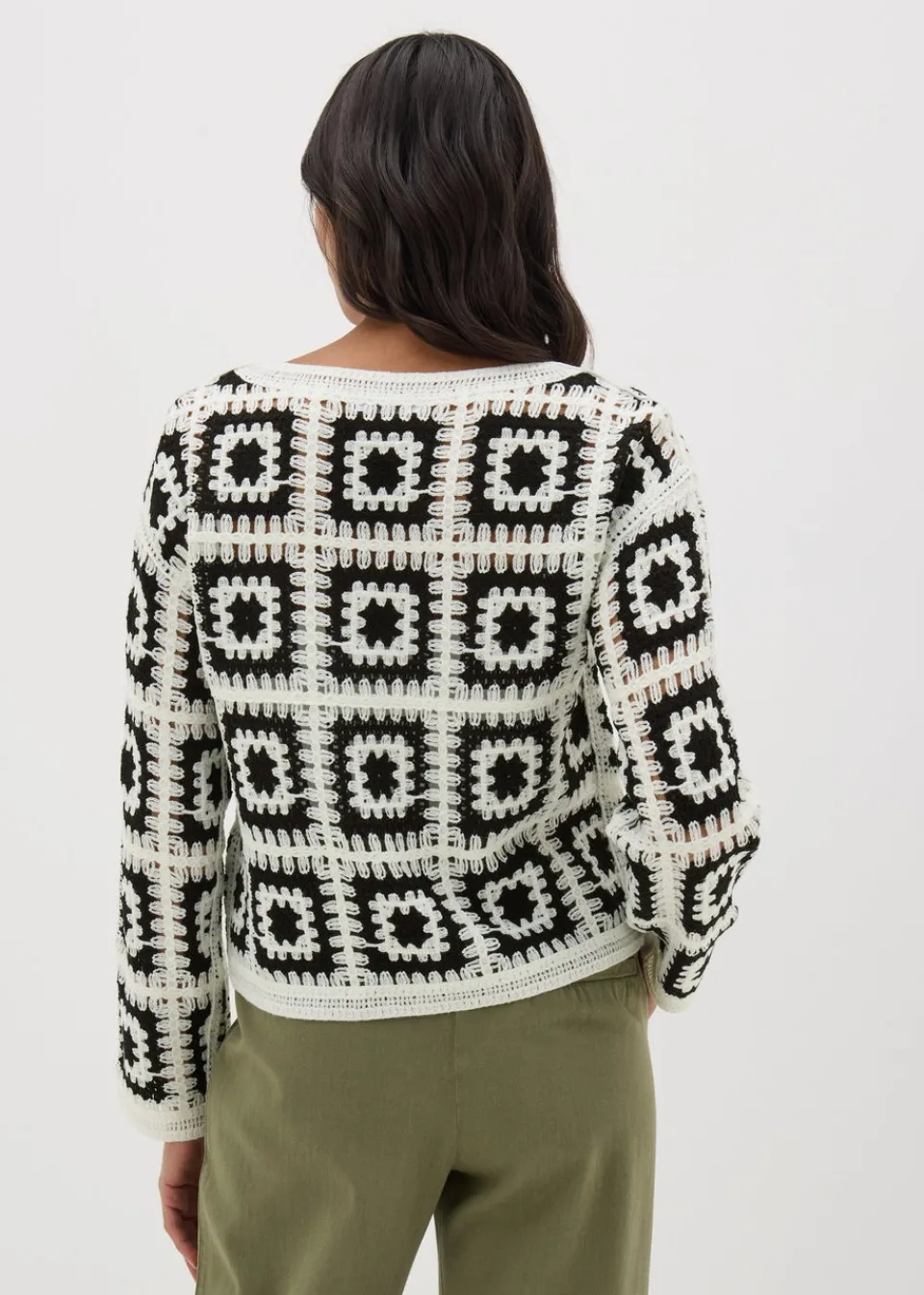 Knitwear>Papaya Petite Black Crochet Patchwork Jumper