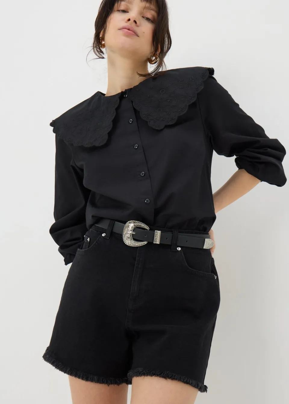 Shorts>Papaya Petite Black Frayed Hem Denim Shorts