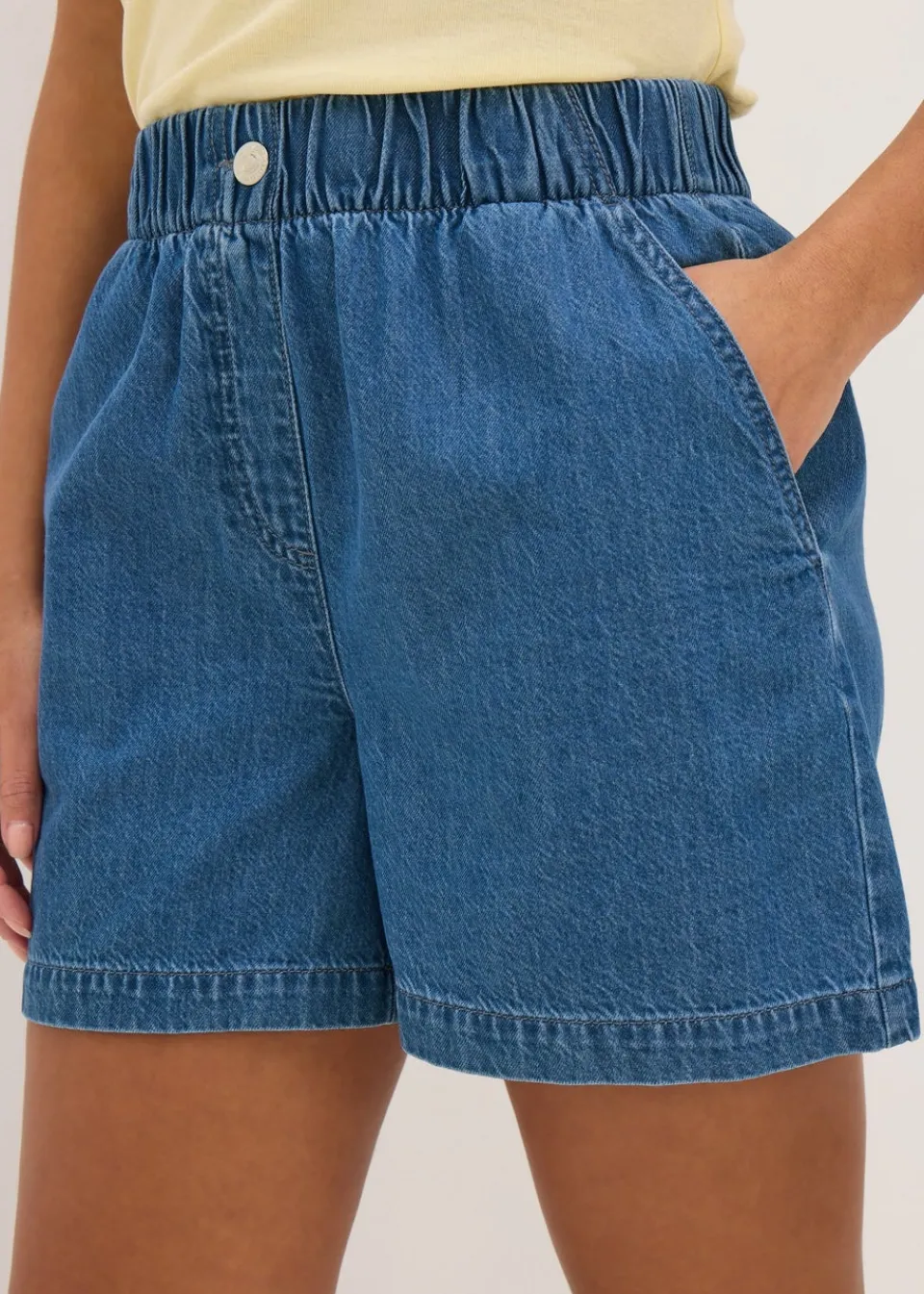 Shorts>Papaya Petite Blue Mid Wash Cotton Paper Bag Shorts