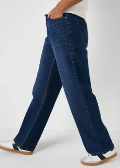 Jeans & Jeggings>Papaya Petite Blue Mid Wash Relaxed Straight Jeans