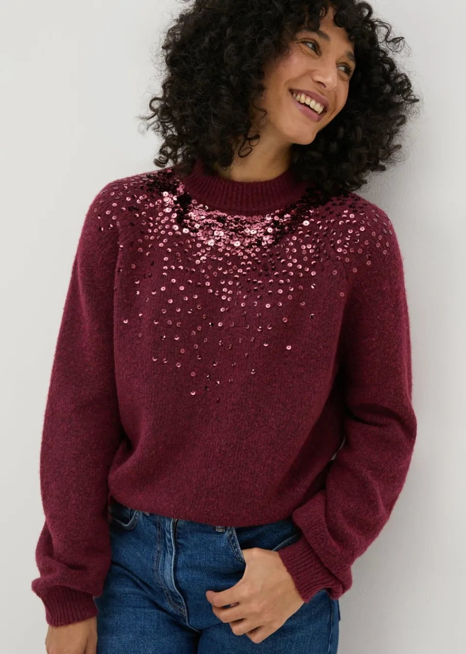 Tops>Papaya Petite Burgundy Scatter Sequin Jumper