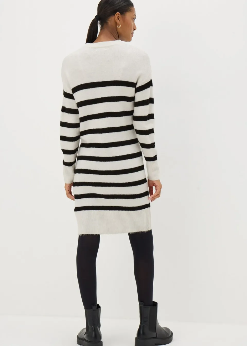 Knitwear>Papaya Petite Cream Stripe Knitted Mini Dress