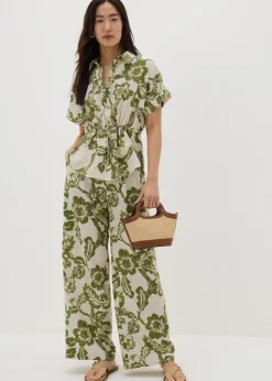 Trousers>Papaya Petite Green Floral Print Wide Leg Trousers