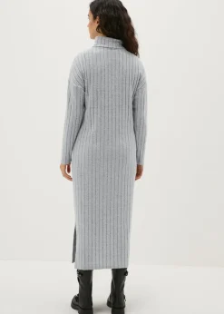 Knitwear>Papaya Petite Grey Ribbed Roll Neck Midi Dress