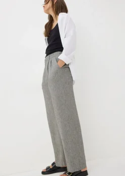 Trousers>Papaya Petite Navy Stripe Linen Blend Wide Leg Trousers