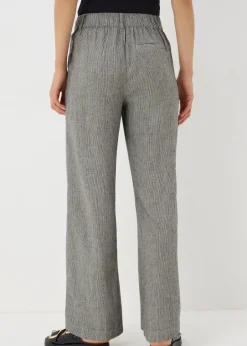 Trousers>Papaya Petite Navy Stripe Linen Blend Wide Leg Trousers