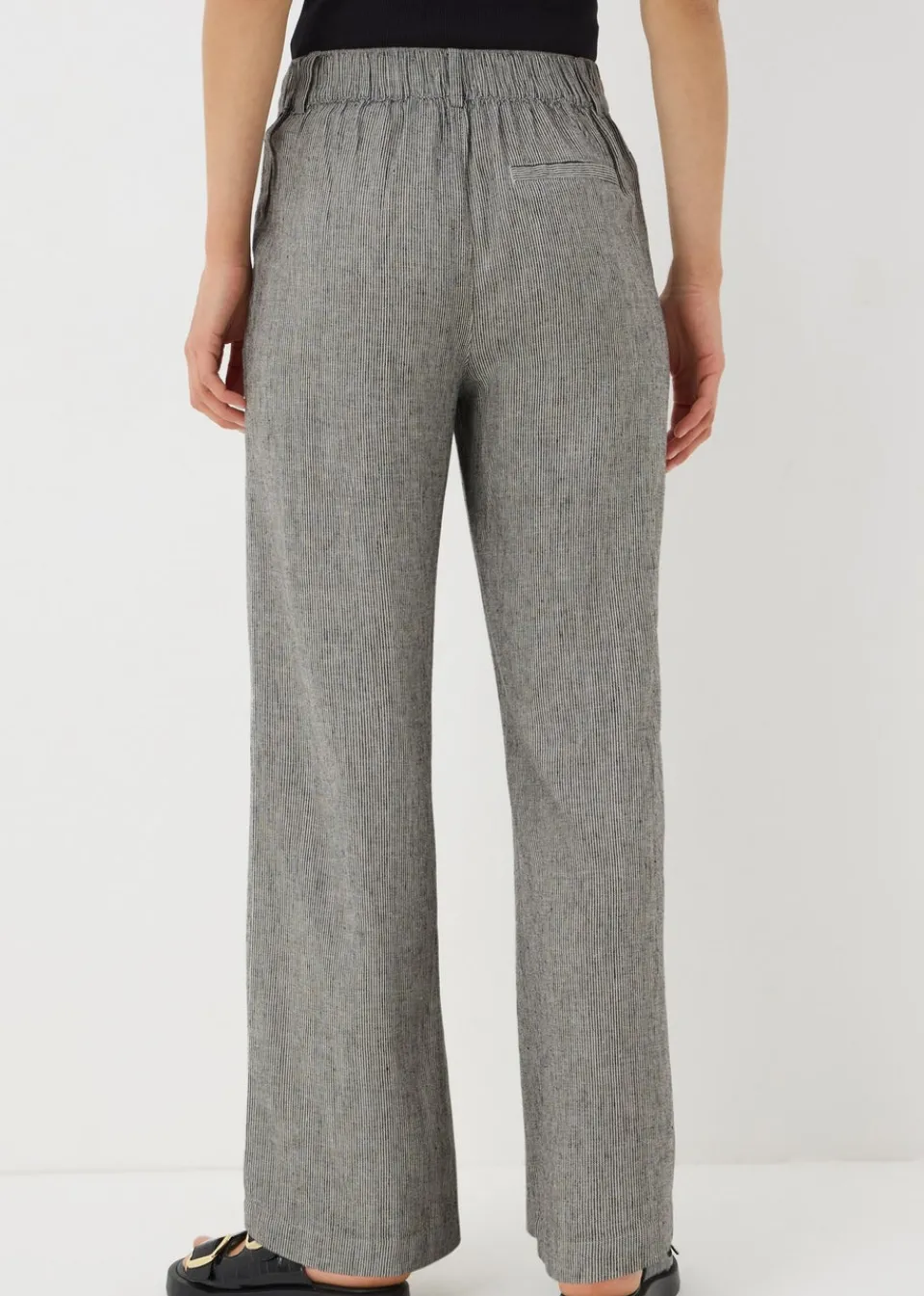 Trousers>Papaya Petite Navy Stripe Linen Blend Wide Leg Trousers
