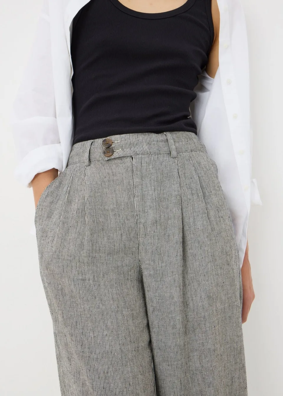 Trousers>Papaya Petite Navy Stripe Linen Blend Wide Leg Trousers