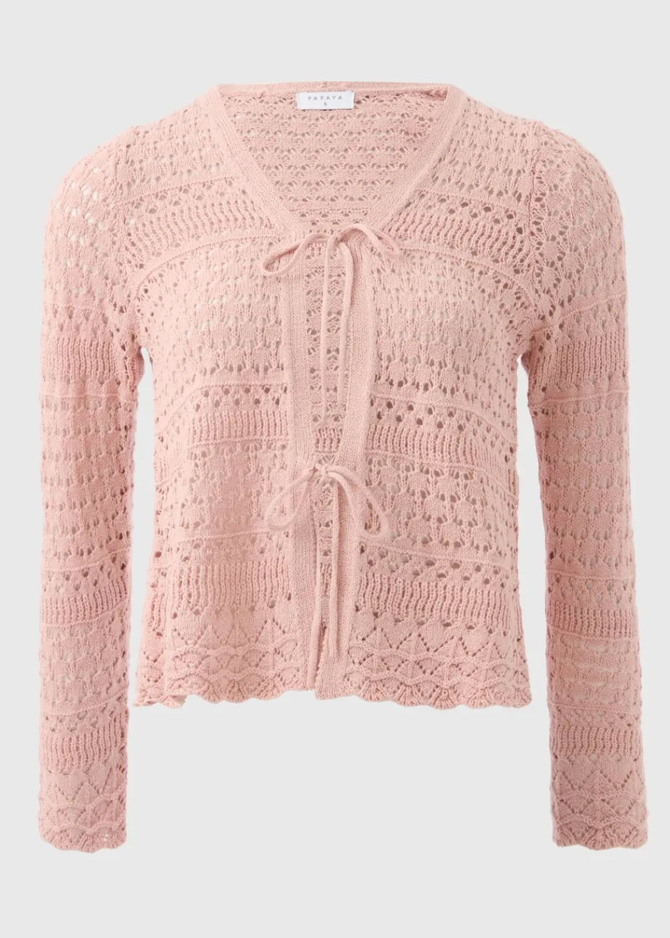 Tops>Papaya Petite Pink Pointelle Tie Front Cardigan